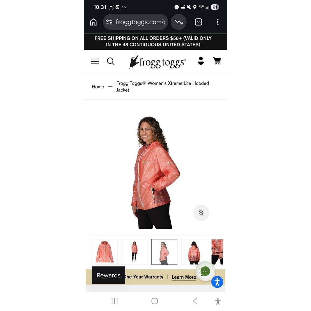Frogg Toggs XXL Xtreme Lite Hooded Jacket Coral Orange Pink Color Teal Accent - Picture 13 of 15